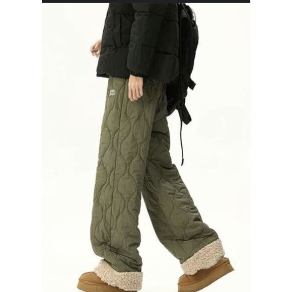 Etnah Light Green Quilted Sherpa Pants Warm Winter Outdoor Unisex High Rise S - Picture 1 of 10